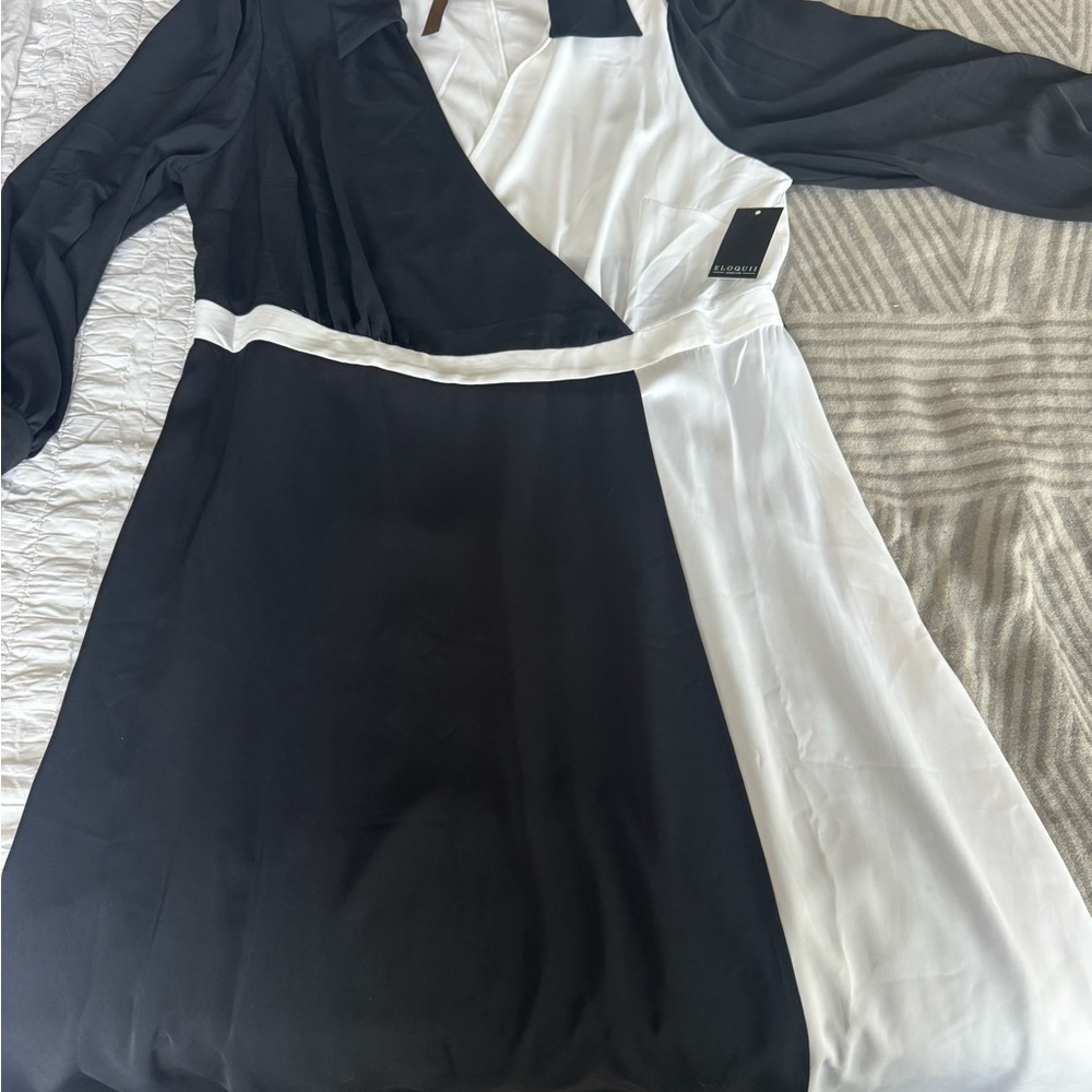 Eloquii Black and White Asymmetrical Sheath Dress